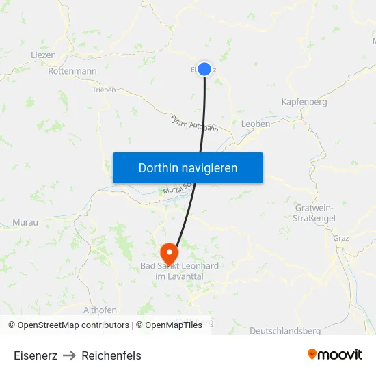 Eisenerz to Reichenfels map