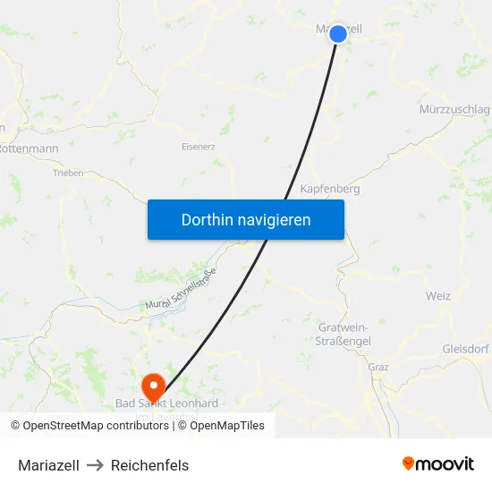 Mariazell to Reichenfels map