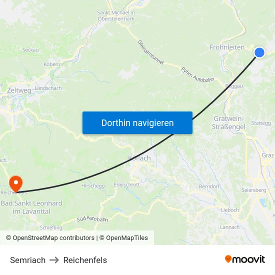 Semriach to Reichenfels map