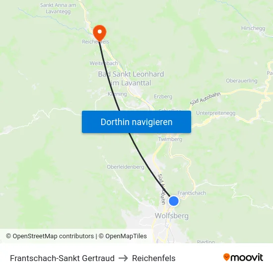 Frantschach-Sankt Gertraud to Reichenfels map