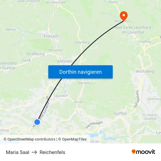 Maria Saal to Reichenfels map