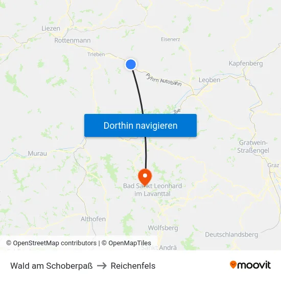 Wald am Schoberpaß to Reichenfels map