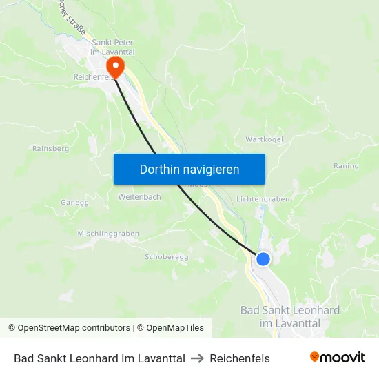 Bad Sankt Leonhard Im Lavanttal to Reichenfels map