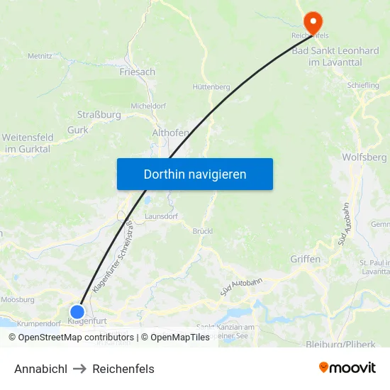 Annabichl to Reichenfels map