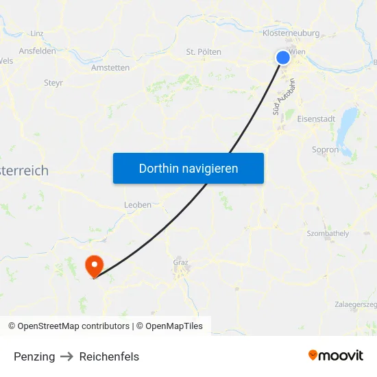 Penzing to Reichenfels map