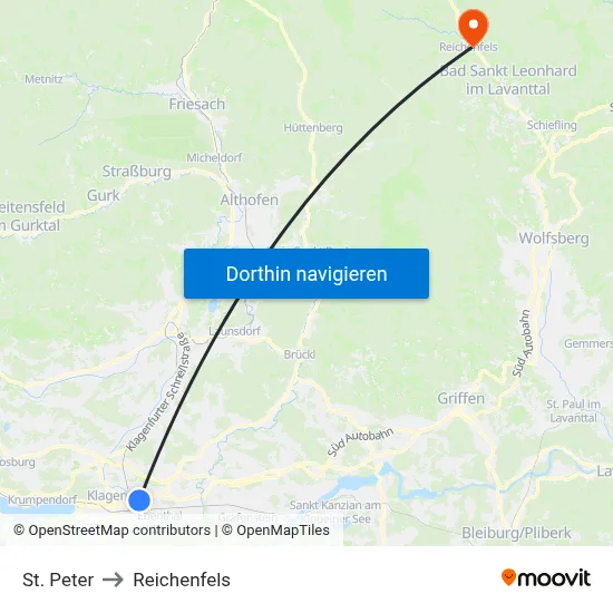 St. Peter to Reichenfels map