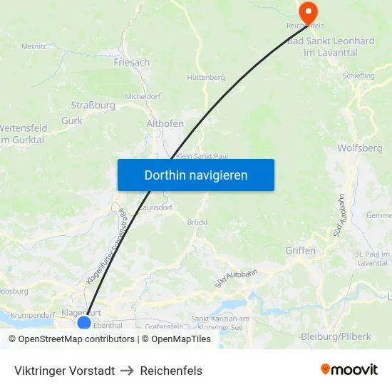 Viktringer Vorstadt to Reichenfels map