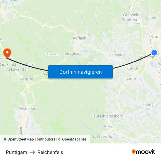 Puntigam to Reichenfels map