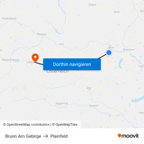 Brunn Am Gebirge to Plainfeld map