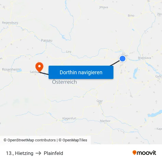 13., Hietzing to Plainfeld map