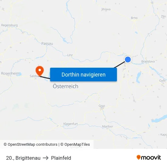 20., Brigittenau to Plainfeld map