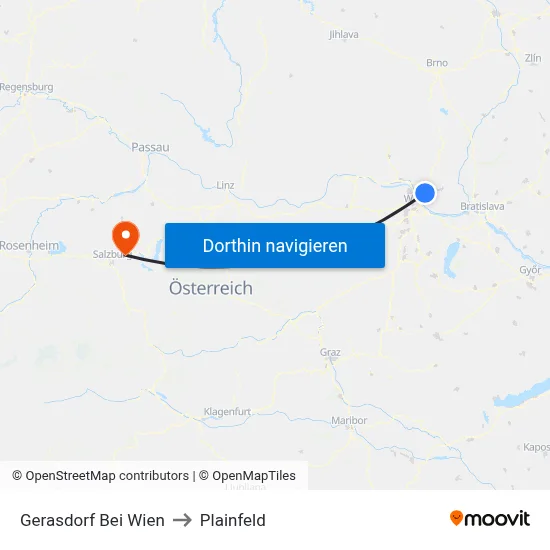 Gerasdorf Bei Wien to Plainfeld map