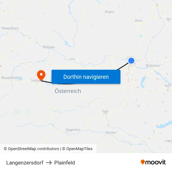 Langenzersdorf to Plainfeld map