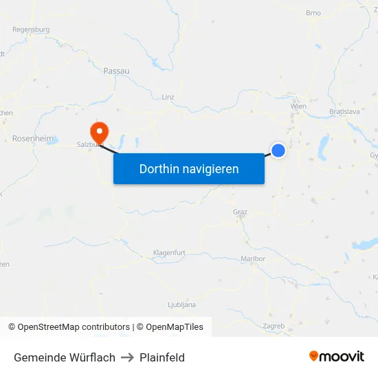 Gemeinde Würflach to Plainfeld map