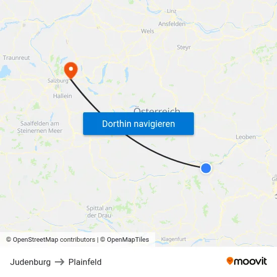 Judenburg to Plainfeld map