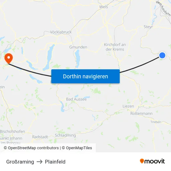 Großraming to Plainfeld map