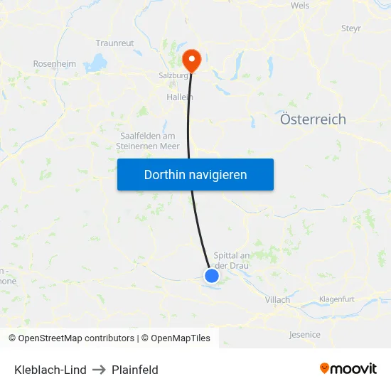 Kleblach-Lind to Plainfeld map