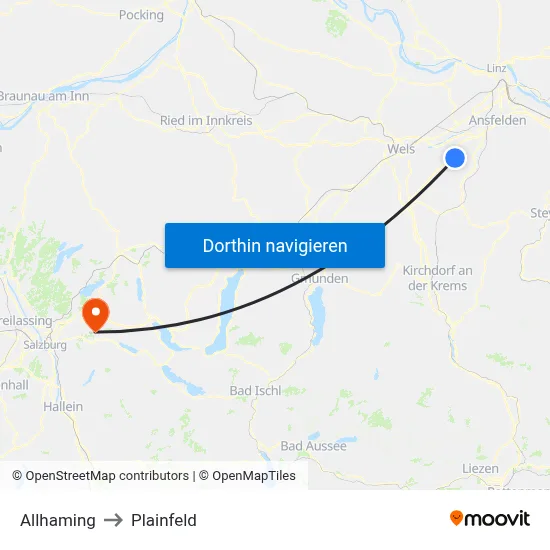 Allhaming to Plainfeld map