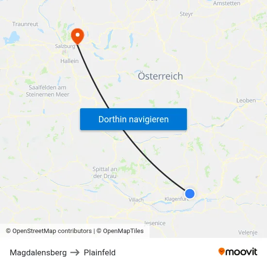 Magdalensberg to Plainfeld map