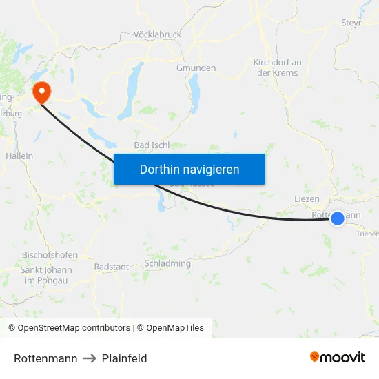 Rottenmann to Plainfeld map