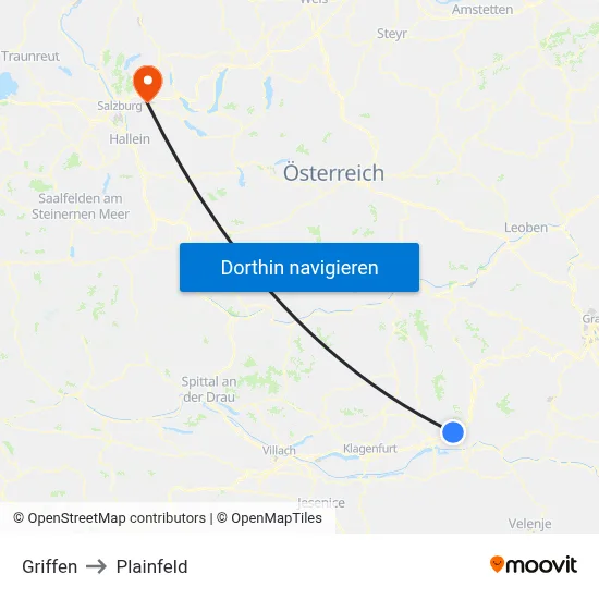 Griffen to Plainfeld map