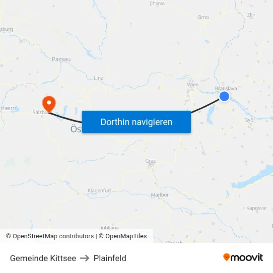 Gemeinde Kittsee to Plainfeld map