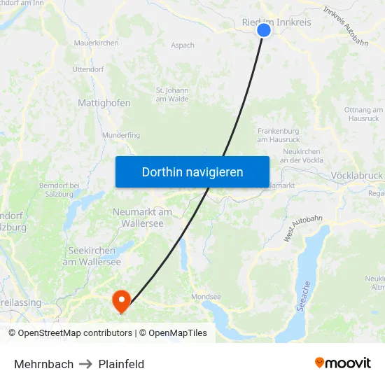 Mehrnbach to Plainfeld map