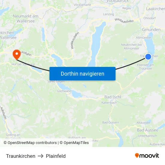Traunkirchen to Plainfeld map