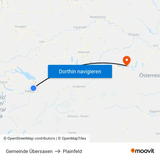 Gemeinde Übersaxen to Plainfeld map