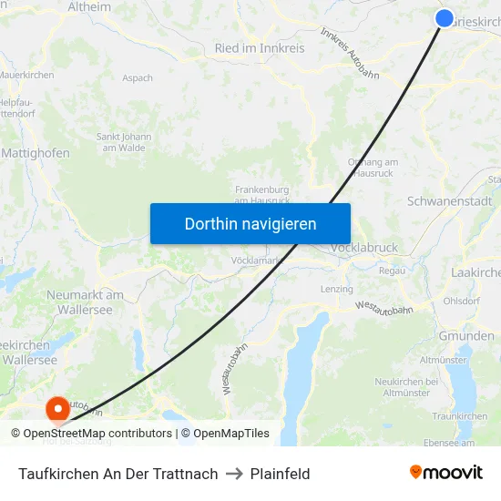Taufkirchen An Der Trattnach to Plainfeld map