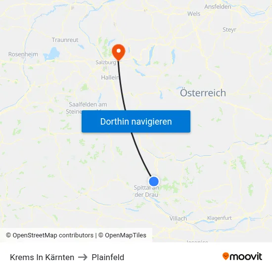Krems In Kärnten to Plainfeld map