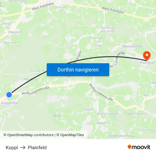 Koppl to Plainfeld map