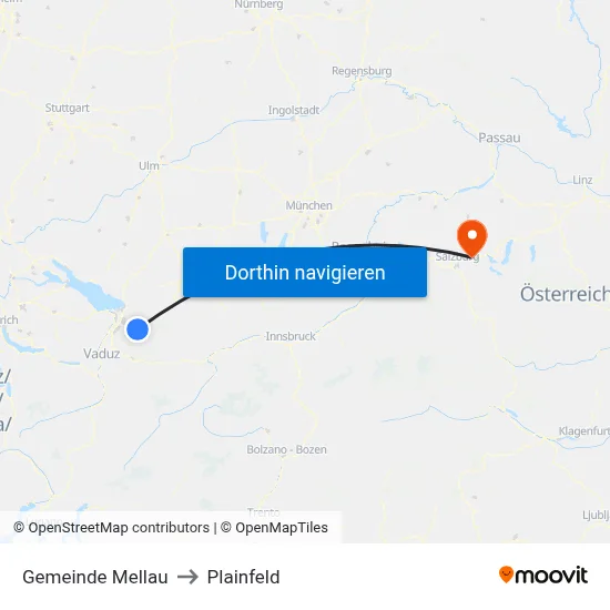 Gemeinde Mellau to Plainfeld map