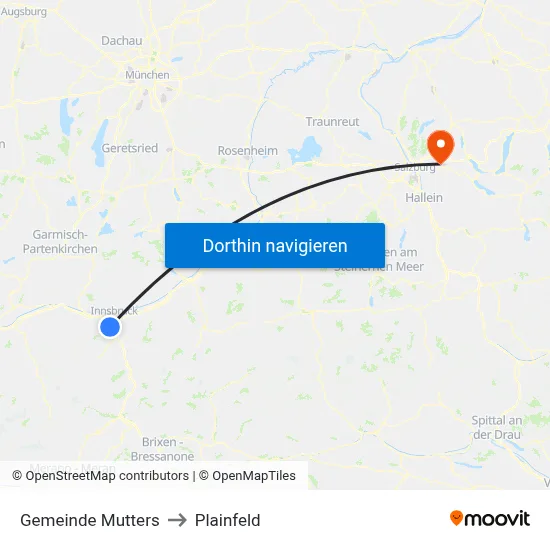 Gemeinde Mutters to Plainfeld map