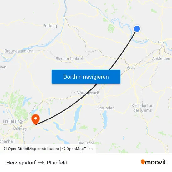 Herzogsdorf to Plainfeld map