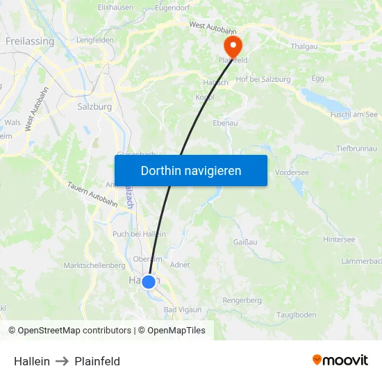 Hallein to Plainfeld map