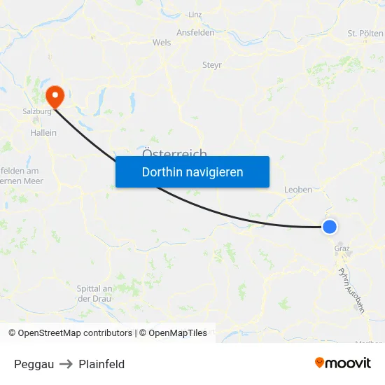 Peggau to Plainfeld map