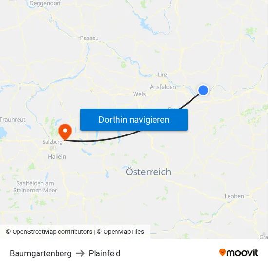 Baumgartenberg to Plainfeld map