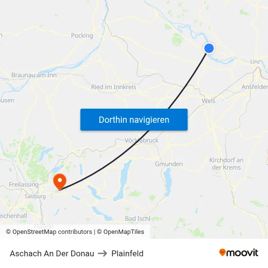 Aschach An Der Donau to Plainfeld map