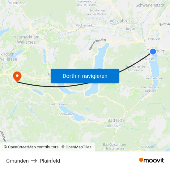 Gmunden to Plainfeld map