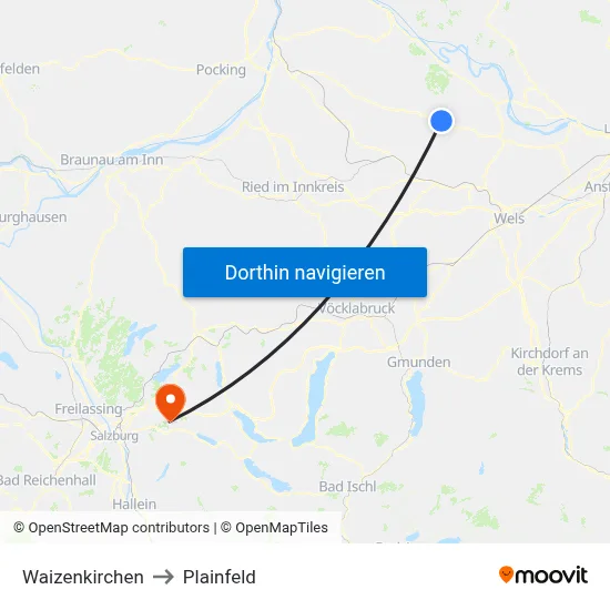 Waizenkirchen to Plainfeld map