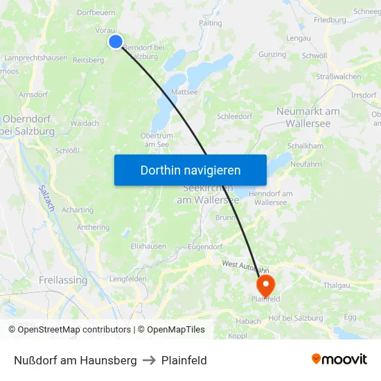 Nußdorf am Haunsberg to Plainfeld map