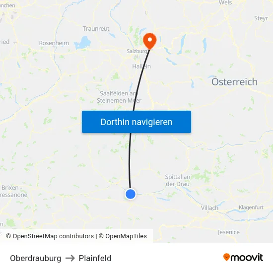 Oberdrauburg to Plainfeld map