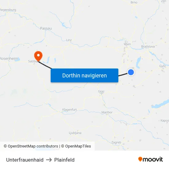 Unterfrauenhaid to Plainfeld map