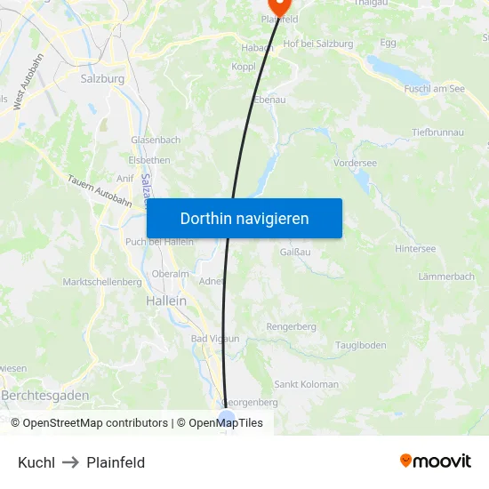Kuchl to Plainfeld map