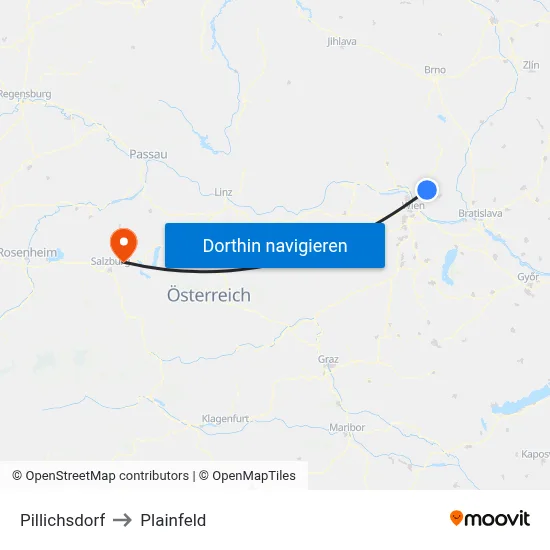 Pillichsdorf to Plainfeld map