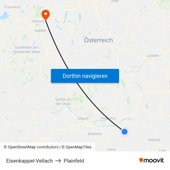 Eisenkappel-Vellach to Plainfeld map