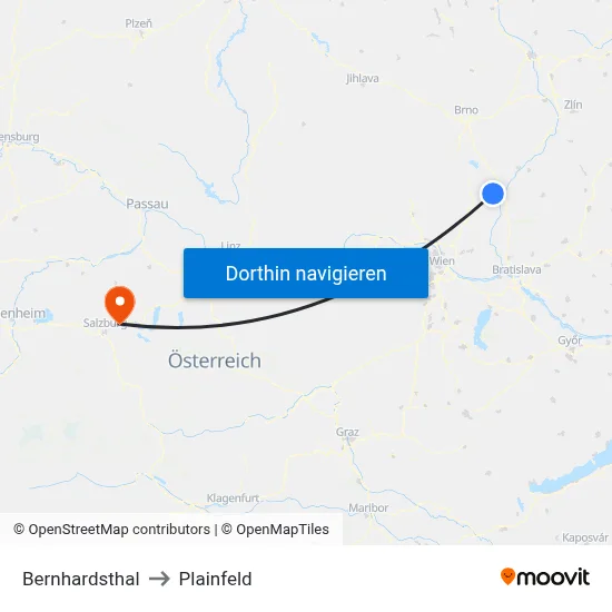 Bernhardsthal to Plainfeld map