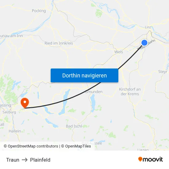 Traun to Plainfeld map