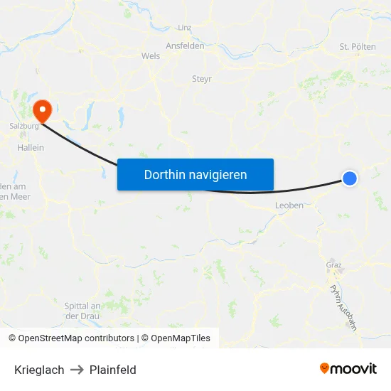 Krieglach to Plainfeld map